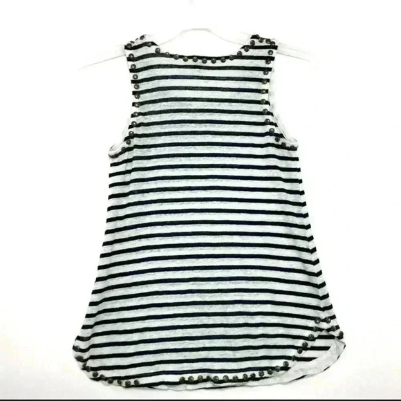 J Crew B/W Striped Linen Tank Top Metal Studs Size L - Picture 2 of 5